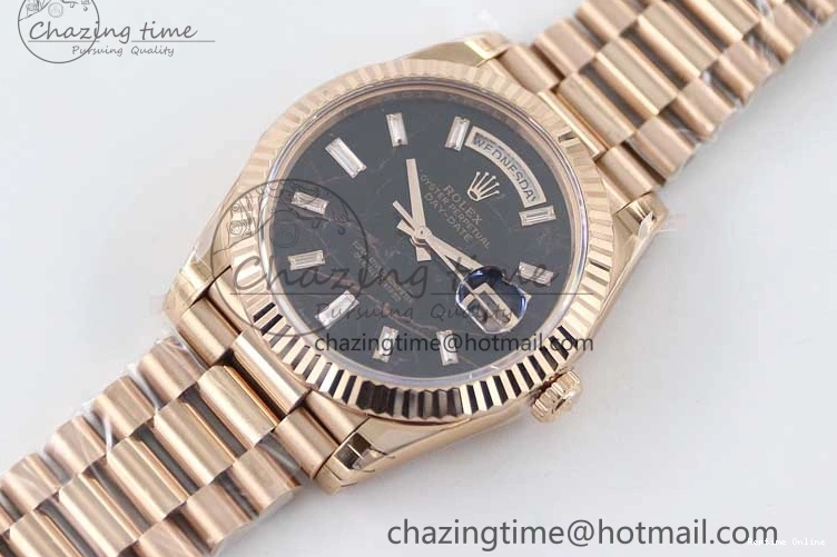 0419 Day Date 40mm RG 904L Steel TWF 1:1 Best Edition Black Crystal Dial on RG Bracelet A MoistureWicking 2349